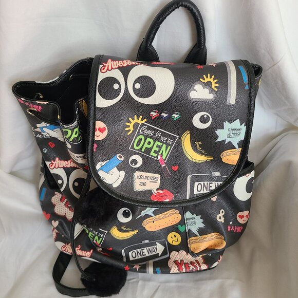 Dream Control BLACK Backpack Purse (12x14x5) Street Signs Graffiti Emoji Cartoon - Picture 1 of 6